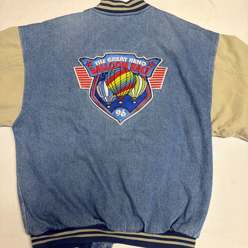 Hilton Vintage 90s 1996 The Great Reno Balloon Race Denim Bomber Jacket Mens M